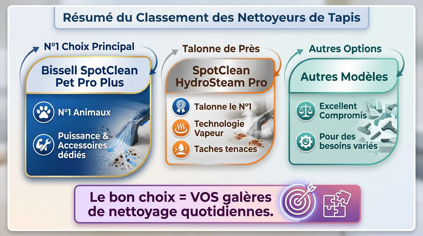 Comparatif visuel pour savoir quel bissell choisir entre le Pet Pro et les autres modèles