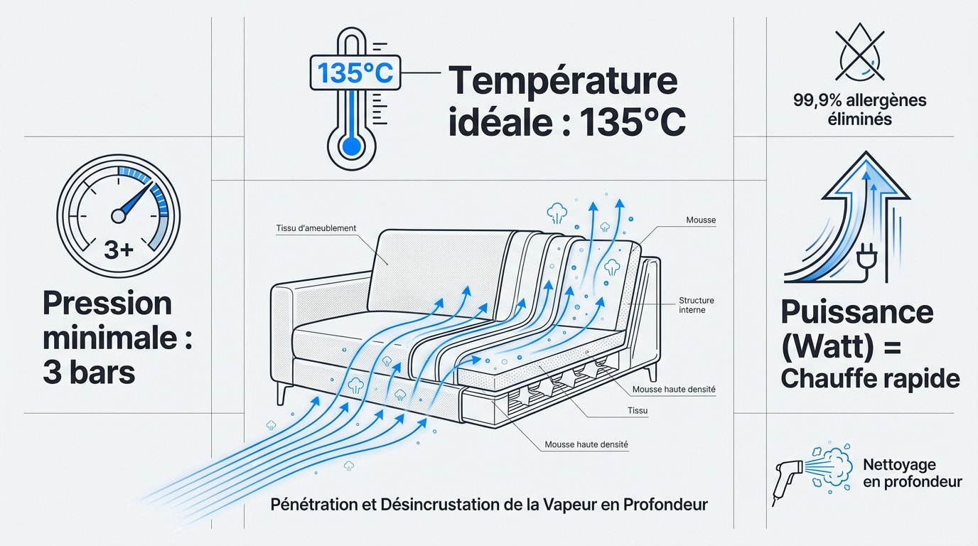 Schéma technique de la pression et température d'un nettoyeur vapeur