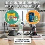 Location shampouineuse : prix par enseigne et le vrai calcul louer ou acheter 5 Comparatif visuel entre la location d'une shampouineuse et l'achat d'un injecteur-extracteur pour nettoyer ses tapis et canapés.