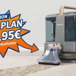 Shampouineuse Action Beldray à 49,95 € : le vrai bilan avant d'acheter 6 Photo de couverture de la shampouineuse extracteur de taches Beldray sur un tapis propre, avec un badge "Bon Plan Action à 49,95 €.